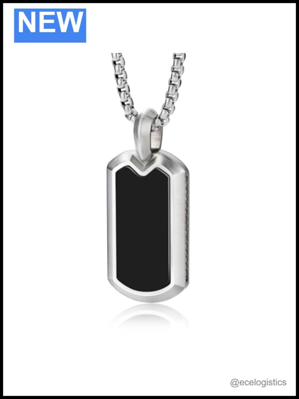 Mens Onyx Pendant Necklace Stainless Steel Box Chain 26in